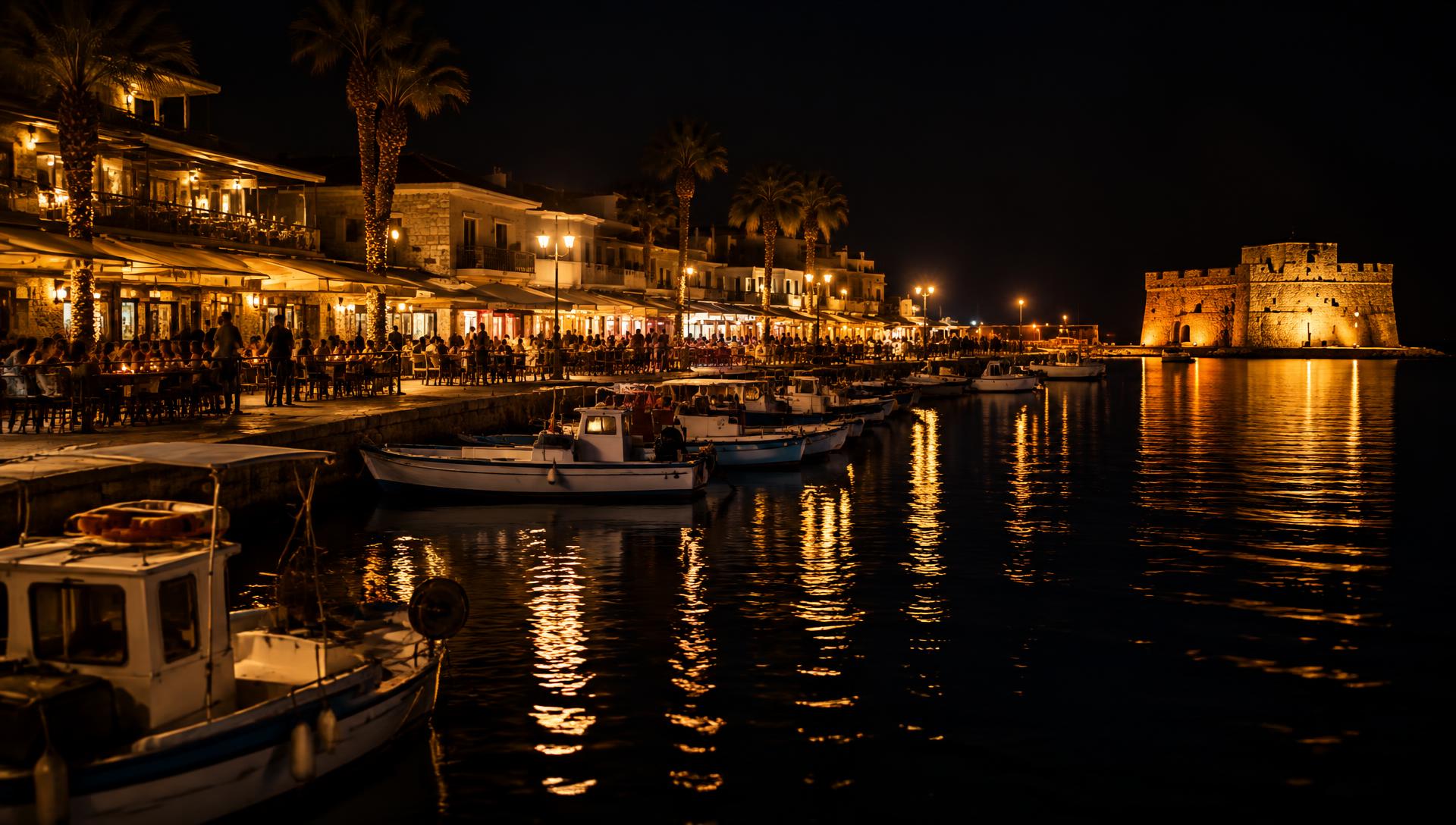 Paphos harbour at night